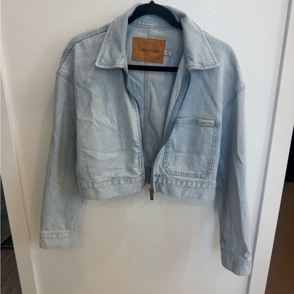 Calvin Klein Sky Blue Cropped Denim Jacket